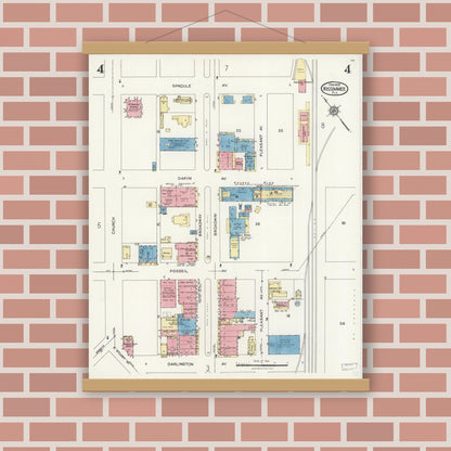 Old map wall art mockup — magnetic wood frame on brick wall — Sanborn Fire Insurance Map from Kissimmee, Osceola County, Florida (1926), Sheet #0004