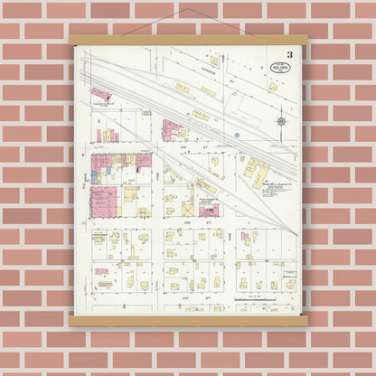 Old map wall art mockup — magnetic wood frame on brick wall — Sanborn Fire Insurance Map from Holden, Johnson County, Missouri (1914), Sheet #0003