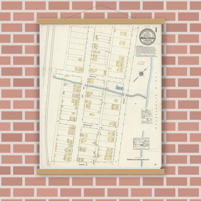Old map wall art mockup — magnetic wood frame on brick wall — Sanborn Fire Insurance Map from Wormleysburg, Cumberland County, Pennsylvania (1913) - Complete Map Set