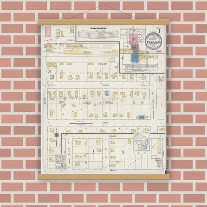 Old map wall art mockup — magnetic wood frame on brick wall — Sanborn Fire Insurance Map from Randolph, Columbia and Dodge Counties, Wisconsin (1919), Sheet #0001