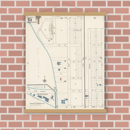 Old map wall art mockup — magnetic wood frame on brick wall — Sanborn Fire Insurance Map from Miami Beach, Dade County, Florida (1921), Sheet #0005
