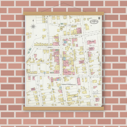 Old map wall art mockup — magnetic wood frame on brick wall — Sanborn Fire Insurance Map from Slatington, Lehigh County, Pennsylvania (1896), Sheet #0002