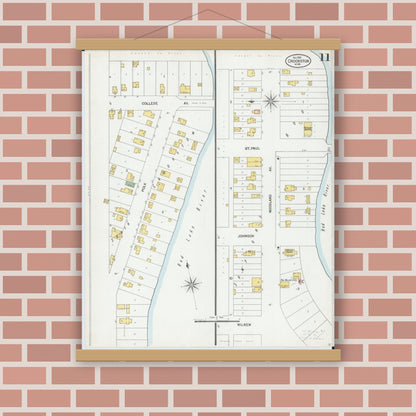 Old map wall art mockup — magnetic wood frame on brick wall — Sanborn Fire Insurance Map from Crookston, Polk County, Minnesota (1900), Sheet #0011