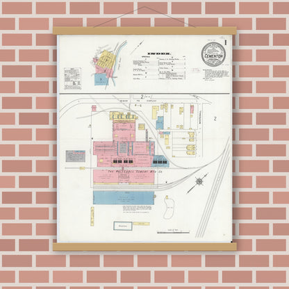 Old map wall art mockup — magnetic wood frame on brick wall — Sanborn Fire Insurance Map from Cementon, Lehigh County, Pennsylvania (1911) - Complete Map Set