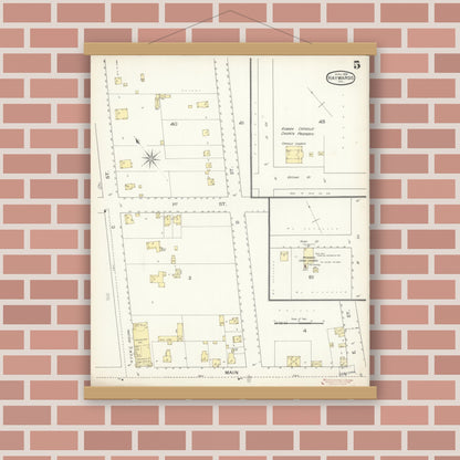 Old map wall art mockup — magnetic wood frame on brick wall — Sanborn Fire Insurance Map from Hayward, Alameda County, California (1893), Sheet #0005