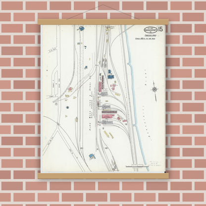 Old map wall art mockup — magnetic wood frame on brick wall — Sanborn Fire Insurance Map from Bridgeport, Montgomery County, Pennsylvania (1920), Sheet #0015