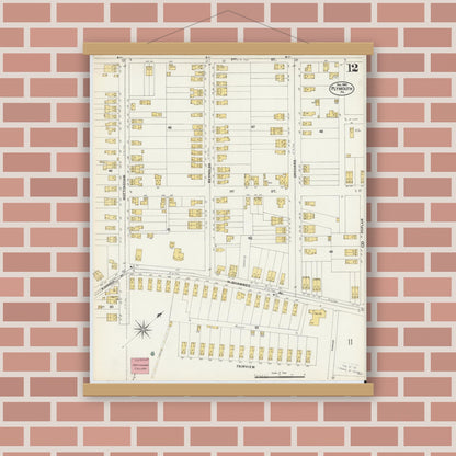 Old map wall art mockup — magnetic wood frame on brick wall — Sanborn Fire Insurance Map from Plymouth, Luzerne County, Pennsylvania (1902), Sheet #0012