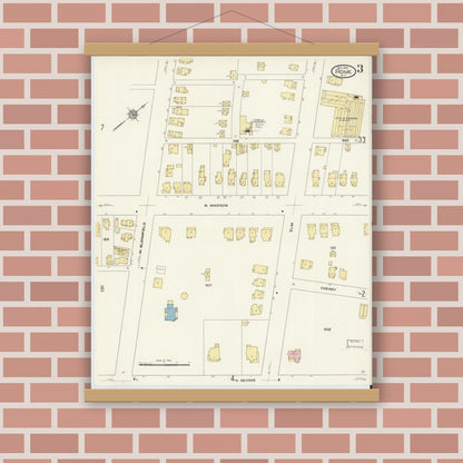 Old map wall art mockup — magnetic wood frame on brick wall — Sanborn Fire Insurance Map from Rome, Oneida County, New York (1909), Sheet #0003