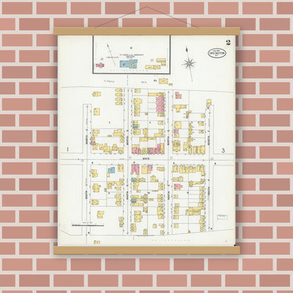 Old map wall art mockup — magnetic wood frame on brick wall — Sanborn Fire Insurance Map from Irvington, Westchester County, New York (1900), Sheet #0002