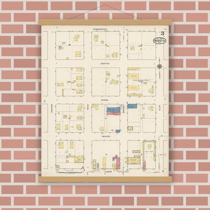 Old map wall art mockup — magnetic wood frame on brick wall — Sanborn Fire Insurance Map from Henrietta, Clay County, Texas (1922), Sheet #0003