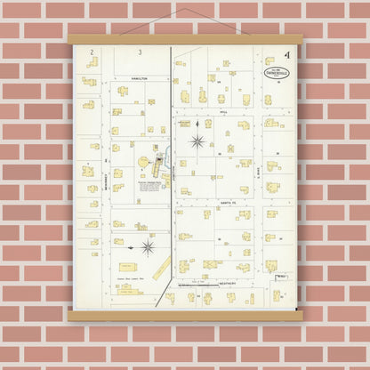 Old map wall art mockup — magnetic wood frame on brick wall — Sanborn Fire Insurance Map from Farmersville, Collin County, Texas (1908), Sheet #0004