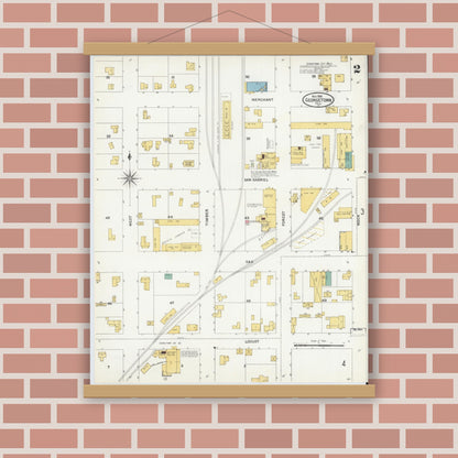Old map wall art mockup — magnetic wood frame on brick wall — Sanborn Fire Insurance Map from Georgetown, Williamson County, Texas (1905), Sheet #0002