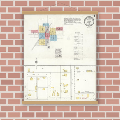 Old map wall art mockup — magnetic wood frame on brick wall — Sanborn Fire Insurance Map from Dixon, Solano County, California (1921), Sheet #0001