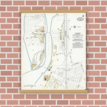 Old map wall art mockup — magnetic wood frame on brick wall — Sanborn Fire Insurance Map from Cloquet, Carlton County, Minnesota (1911), Sheet #0004