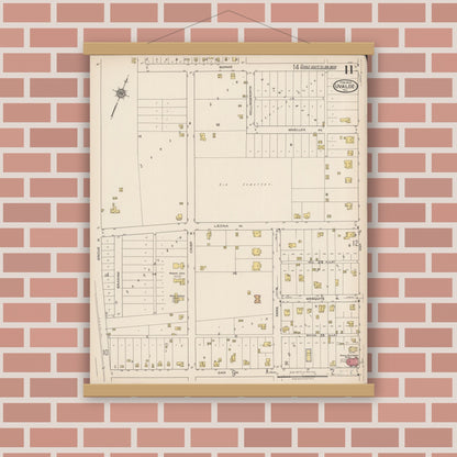 Old map wall art mockup — magnetic wood frame on brick wall — Sanborn Fire Insurance Map from Uvalde, Uvalde County, Texas (1922), Sheet #0011