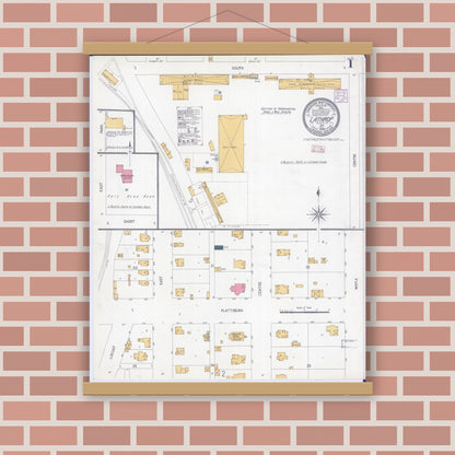 Old map wall art mockup — magnetic wood frame on brick wall — Sanborn Fire Insurance Map from Lathrop, Clinton County, Missouri (1906), Sheet #0001