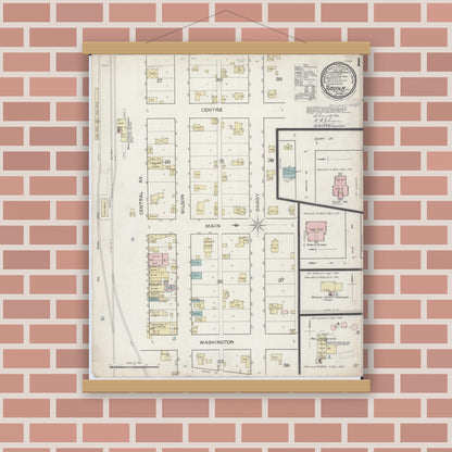 Old map wall art mockup — magnetic wood frame on brick wall — Sanborn Fire Insurance Map from Tuscola, Douglas County, Illinois (1887) - Complete Map Set