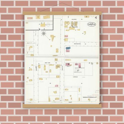 Old map wall art mockup — magnetic wood frame on brick wall — Sanborn Fire Insurance Map from Hammonton, Atlantic County, New Jersey (1908), Sheet #0004