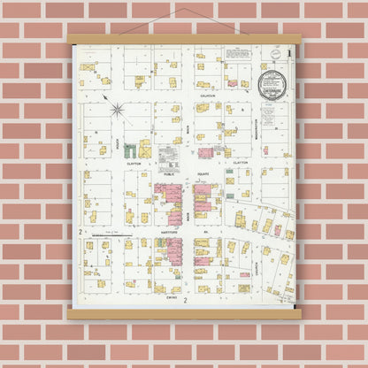 Old map wall art mockup — magnetic wood frame on brick wall — Sanborn Fire Insurance Map from Centerburg, Knox County, Ohio (1900), Sheet #0001