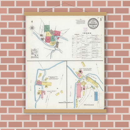Old map wall art mockup — magnetic wood frame on brick wall — Sanborn Fire Insurance Map from Greenwich, Washington County, New York (1907) - Complete Map Set