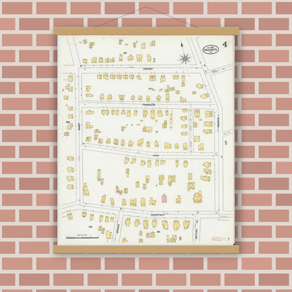 Old map wall art mockup — magnetic wood frame on brick wall — Sanborn Fire Insurance Map from Oneonta, Otsego County, New York (1905), Sheet #0004