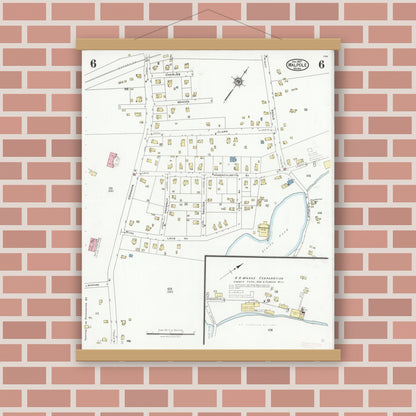 Old map wall art mockup — magnetic wood frame on brick wall — Sanborn Fire Insurance Map from Walpole, Norfolk County, Massachusetts (1927), Sheet #0006