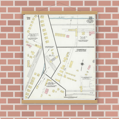 Old map wall art mockup — magnetic wood frame on brick wall — Sanborn Fire Insurance Map from Bellaire, Belmont County, Ohio (1924), Sheet #0022