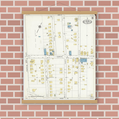 Old map wall art mockup — magnetic wood frame on brick wall — Sanborn Fire Insurance Map from Daytona Beach, Volusia County, Florida (1916), Sheet #0003