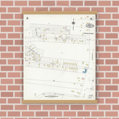 Old map wall art mockup — magnetic wood frame on brick wall — Sanborn Fire Insurance Map from Longmeadow, Hampden County, Massachusetts (1924), Sheet #0006