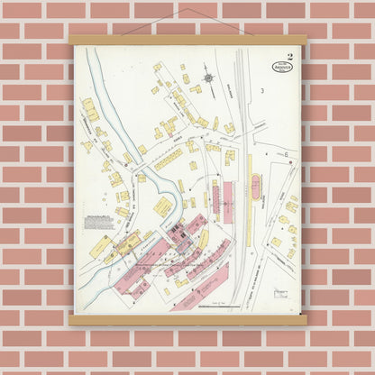Old map wall art mockup — magnetic wood frame on brick wall — Sanborn Fire Insurance Map from Andover, Essex County, Massachusetts (1911), Sheet #0002