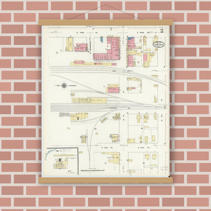 Old map wall art mockup — magnetic wood frame on brick wall — Sanborn Fire Insurance Map from Sanford, Seminole County, Florida (1912), Sheet #0002