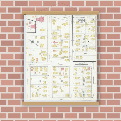 Old map wall art mockup — magnetic wood frame on brick wall — Sanborn Fire Insurance Map from Allegan, Allegan County, Michigan (1918), Sheet #0005