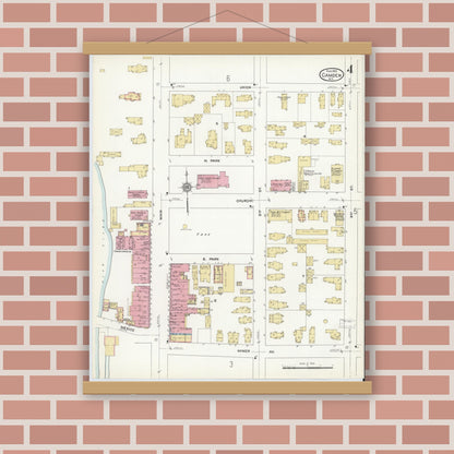 Old map wall art mockup — magnetic wood frame on brick wall — Sanborn Fire Insurance Map from Camden, Oneida County, New York (1912), Sheet #0004