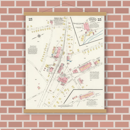 Old map wall art mockup — magnetic wood frame on brick wall — Sanborn Fire Insurance Map from Hickory, Catawba County, North Carolina (1925), Sheet #0025