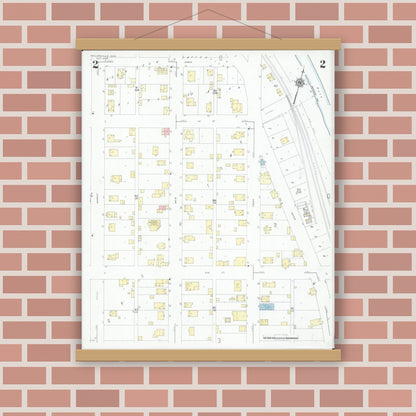 Old map wall art mockup — magnetic wood frame on brick wall — Sanborn Fire Insurance Map from Taylorsville, Muskingum County, Ohio (1946), Sheet #0002