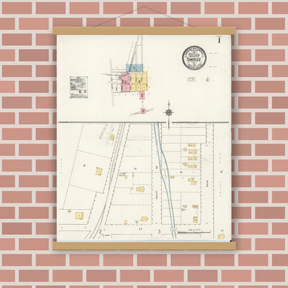 Old map wall art mockup — magnetic wood frame on brick wall — Sanborn Fire Insurance Map from Tomales, Marin County, California (1911) - Complete Map Set