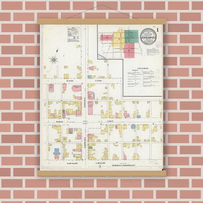 Old map wall art mockup — magnetic wood frame on brick wall — Sanborn Fire Insurance Map from New Bloomfield, Perry County, Pennsylvania (1904) - Complete Map Set