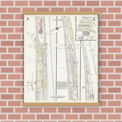 Old map wall art mockup — magnetic wood frame on brick wall — Sanborn Fire Insurance Map from Bourne, Barnstable County, Massachusetts (1924), Sheet #0005