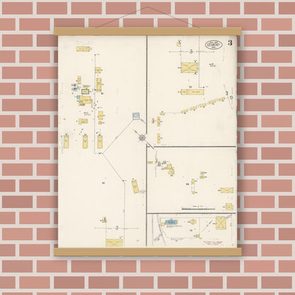 Old map wall art mockup — magnetic wood frame on brick wall — Sanborn Fire Insurance Map from Cement, Solano County, California (1912), Sheet #0003