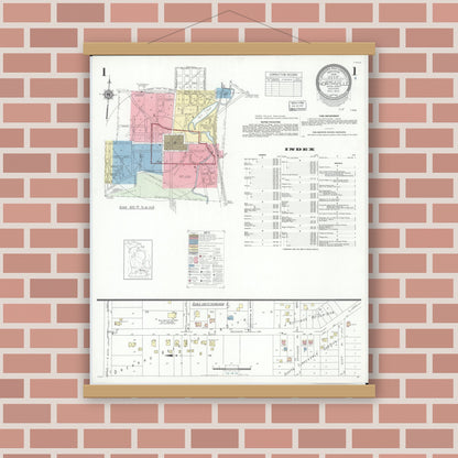 Old map wall art mockup — magnetic wood frame on brick wall — Sanborn Fire Insurance Map from Northville, Wayne County, Michigan (1942) - Complete Map Set
