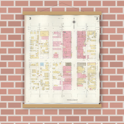 Old map wall art mockup — magnetic wood frame on brick wall — Sanborn Fire Insurance Map from Borger, Hutchinson County, Texas (1950), Sheet #0003