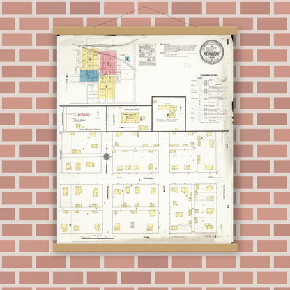 Old map wall art mockup — magnetic wood frame on brick wall — Sanborn Fire Insurance Map from Reinbeck, Grundy County, Iowa (1911) â€” Complete Set