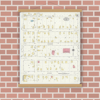 Old map wall art mockup — magnetic wood frame on brick wall — Sanborn Fire Insurance Map from Cuba, Fulton County, Illinois (1919), Sheet #0003