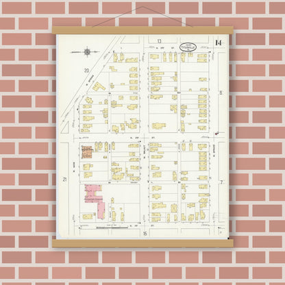 Old map wall art mockup — magnetic wood frame on brick wall — Sanborn Fire Insurance Map from Titusville, Crawford County, Pennsylvania (1912), Sheet #0014