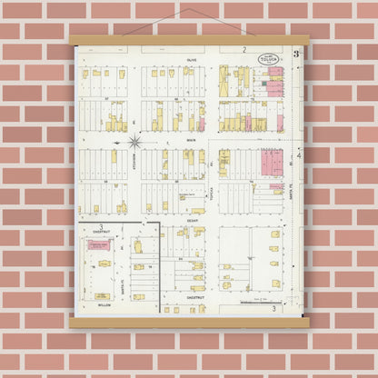 Old map wall art mockup — magnetic wood frame on brick wall — Sanborn Fire Insurance Map from Toluca, Marshall County, Illinois (1901), Sheet #0003