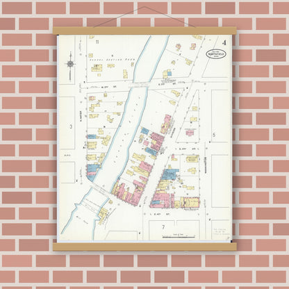 Old map wall art mockup — magnetic wood frame on brick wall — Sanborn Fire Insurance Map from Northfield, Rice County, Minnesota (1910), Sheet #0004
