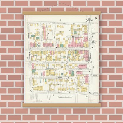 Old map wall art mockup — magnetic wood frame on brick wall — Sanborn Fire Insurance Map from Nyack, Rockland County, New York. (1903), Sheet #0006