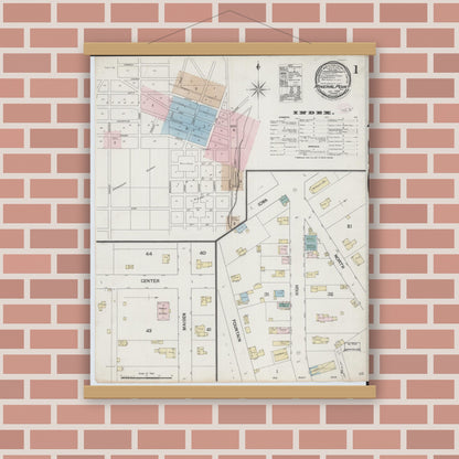 Old map wall art mockup — magnetic wood frame on brick wall — Sanborn Fire Insurance Map from Mineral Point, Iowa County, Wisconsin (1889) - Complete Map Set