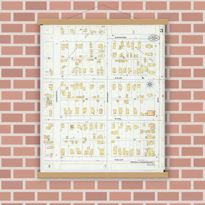 Old map wall art mockup — magnetic wood frame on brick wall — Sanborn Fire Insurance Map from Alpena, Alpena County, Michigan (1901), Sheet #0003