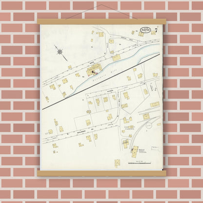 Old map wall art mockup — magnetic wood frame on brick wall — Sanborn Fire Insurance Map from Hunter, Greene County, New York (1912), Sheet #0007